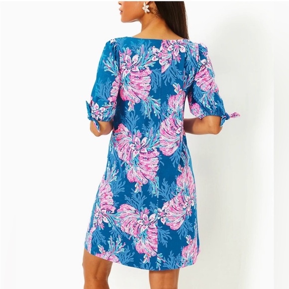 Lilly Pulitzer Easley Cotton Short Sleeve Dress in For The Fans - Size Large NWT - Picture 2 of 6